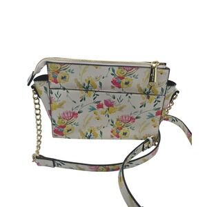 Steve Madden Floral Crossbody Bag White Multi Color Chain Strap Cosmetic‎ Pouch